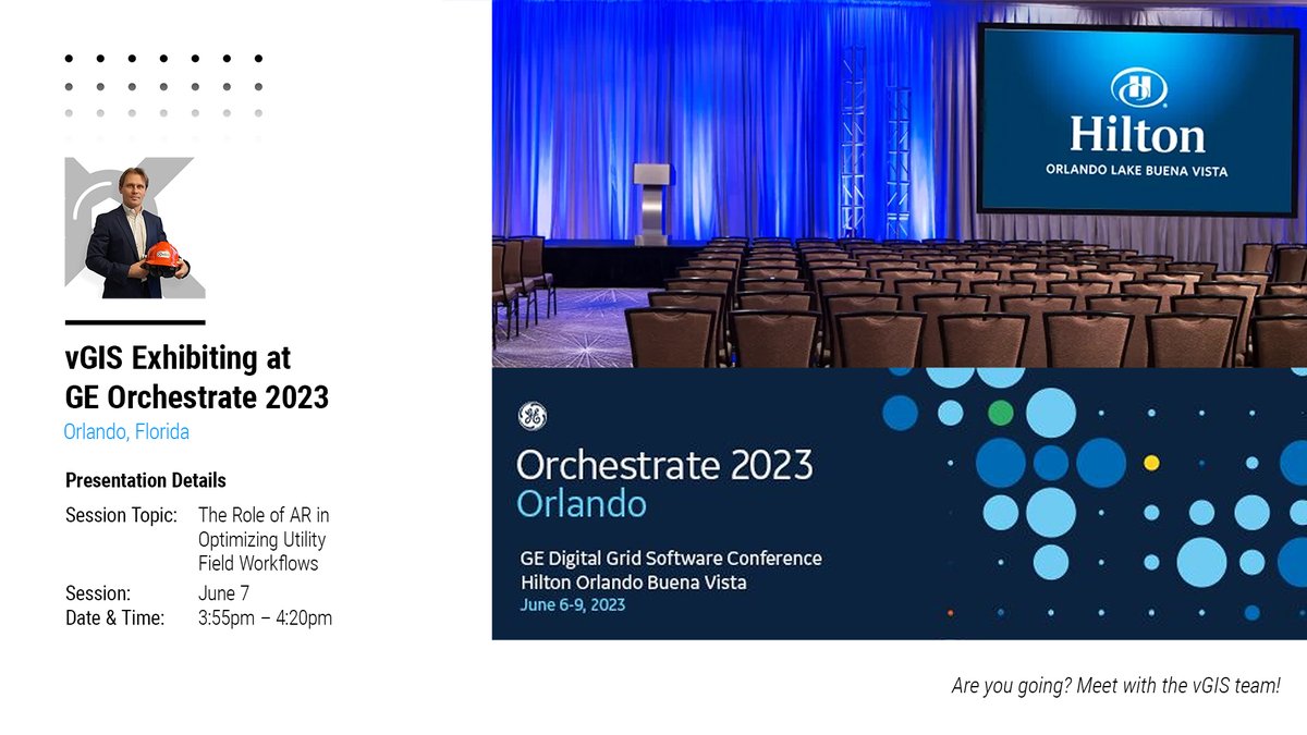 The time has come! Will we see you at @GEDigital? vGIS CEO Alec Pestov will be exhibiting the vGIS software Tuesday, June 6th, as well as presenting on Wednesday, June 7th from 3:55 pm - 4:20 pm. #GEDigitalOrchestrate #GridOS #utilities #renewableenergy