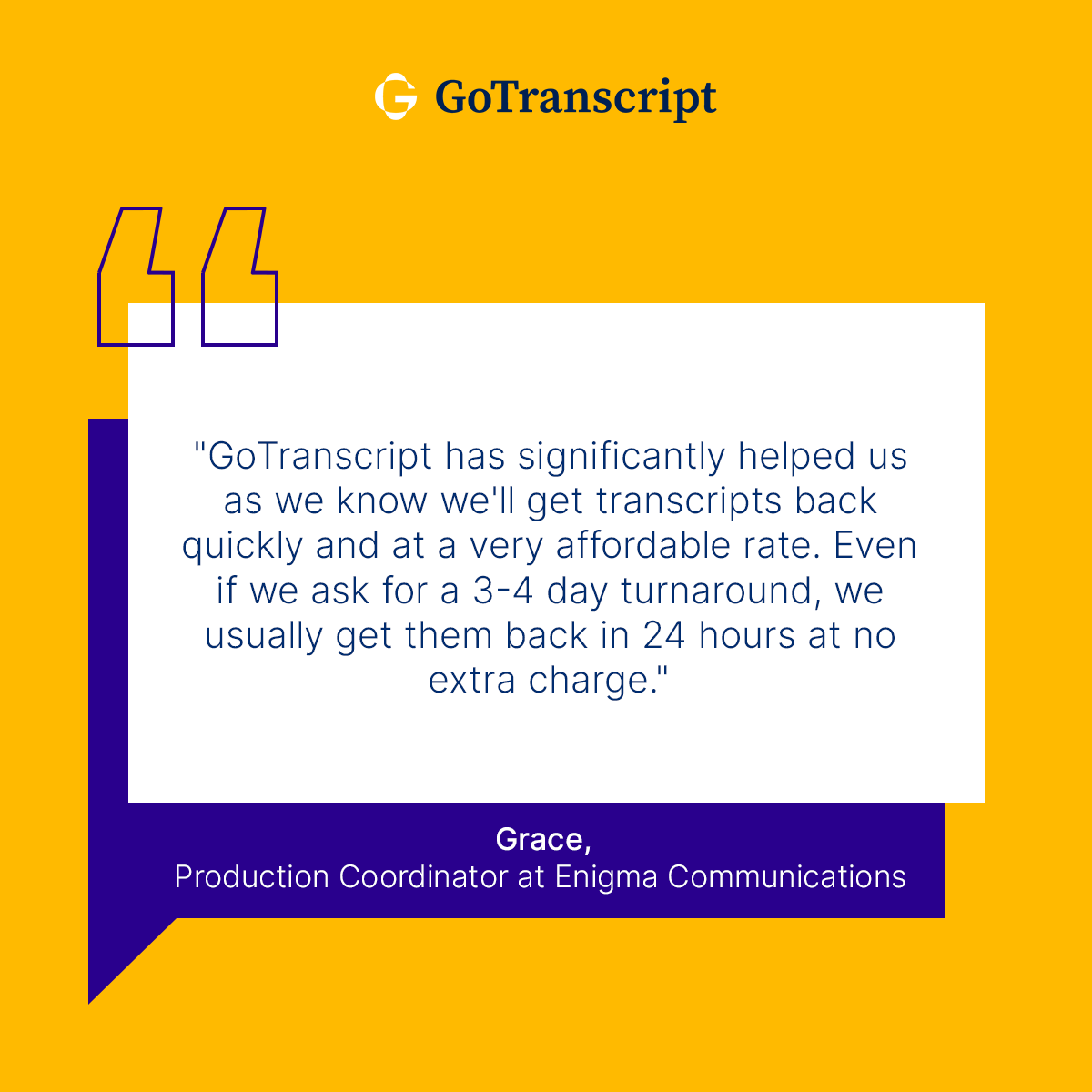 gotranscriptcom's tweet image. As captions are more pertinent than ever, we helped Enigma Communications to offer accurate captions and SRT files for its clients. 🤝 We ensured a quick turnaround without compromising content quality.
We can save your company’s time & resources too: gotranscript.com.