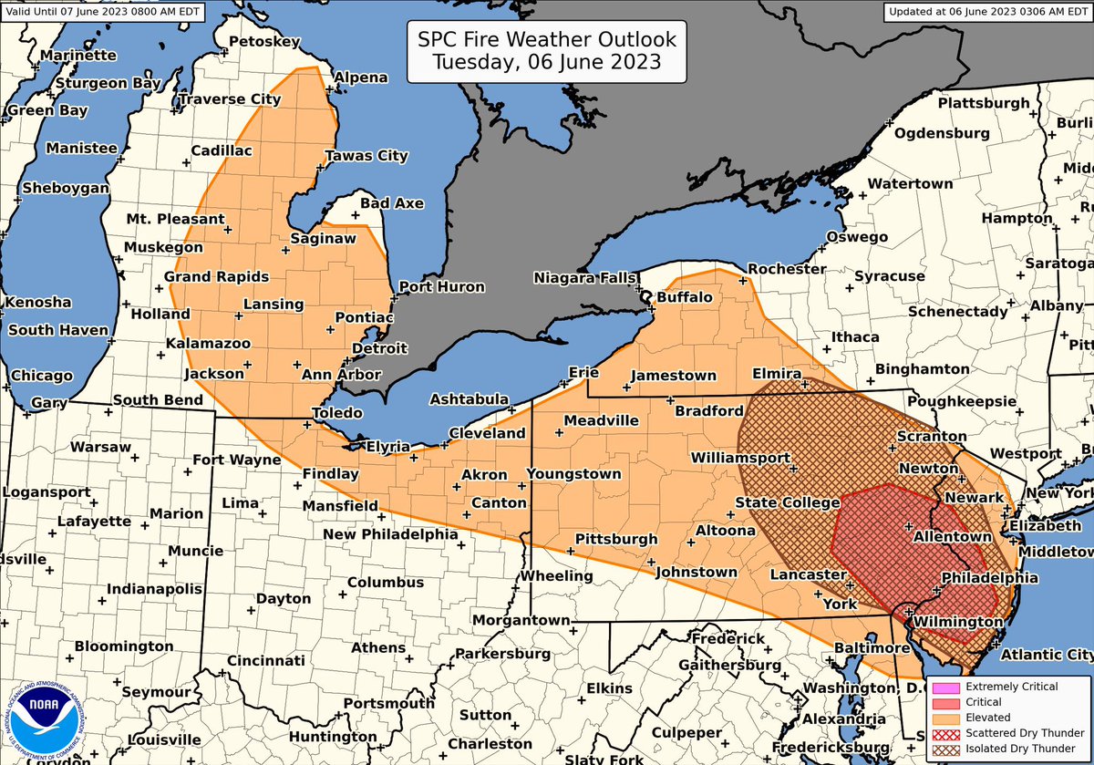 This is a big deal. Widespread dangerous fire weather conditions — complete with possible dry thunderstorms — will affect parts of the Mid-Atlantic today. 

I can’t remember the last time I’be seen an outlook like this. 

Even a cigarette butt could spark a wildfire around PHL.