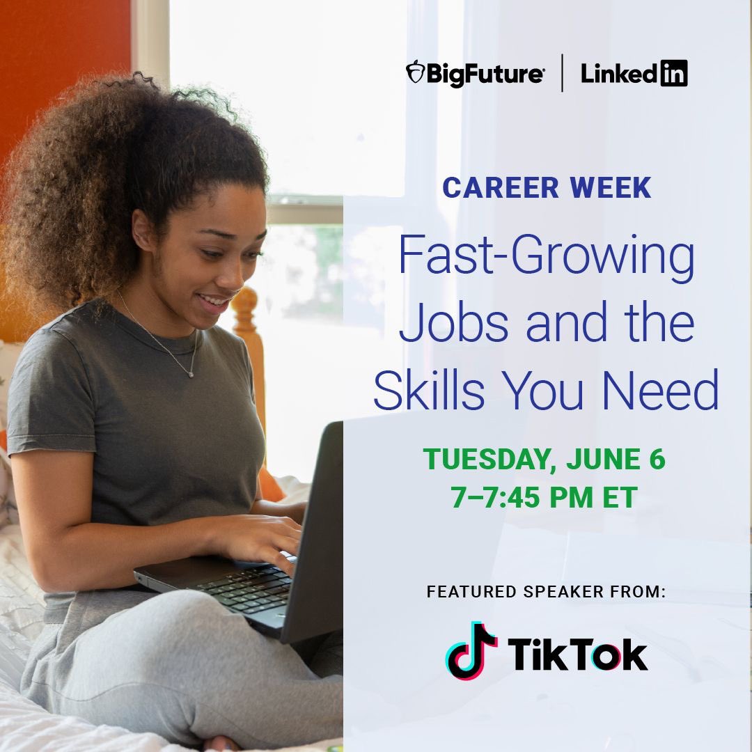 Tubbs_Tidbits's tweet image. 👩🏾‍💻 Join the @MyBigFuture Career Week event tonight at 7pm ET with Odalys Jasmine Garcia Arce from TikTok and Gianna Prudente from LinkedIn. Don't miss it! lnkd.in/e3RN7vPp #bigfuture #linkedin #careerweek