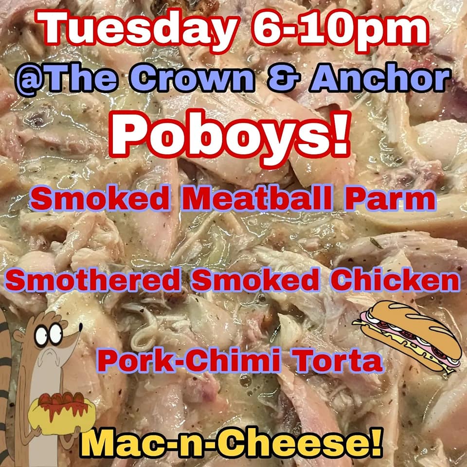 CrownAnchorPub's tweet photo. Cowlick's  poboys back this evening 6-10pm https://t.co/bMdUlI99ZK