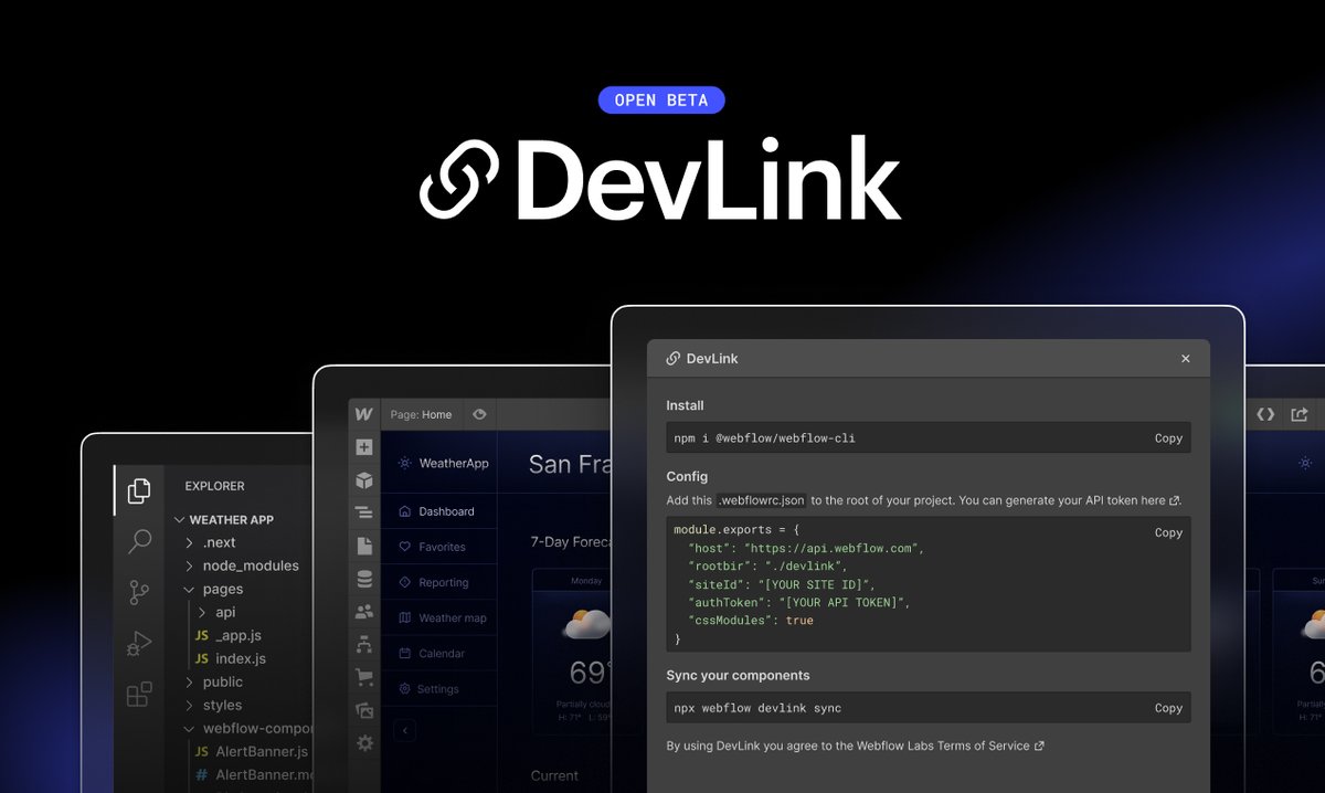 DevLink is now in open beta 🔗

Create production-ready React components visually in Webflow and streamline the design to development process.

Get access here: wfl.io/devlink-openbe…