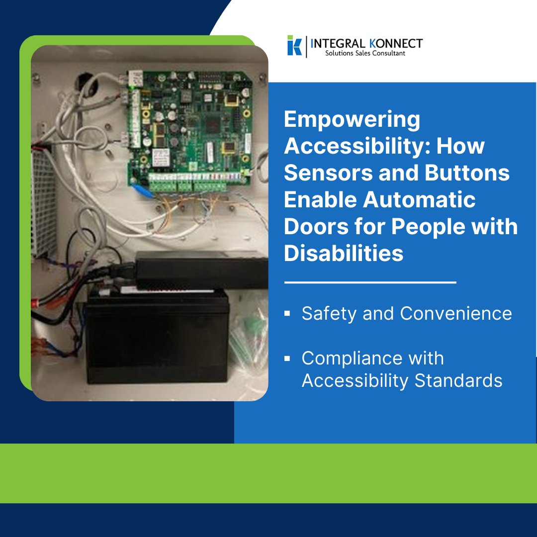 IntegralKonnect's tweet photo. Empowering Accessibility: How Sensors and Buttons Enable Automatic Doors for People with Disabilities
Safety and Convenience
Compliance with Accessibility Standards

#accessibility #automaticdoors #smoothclosing #eliminaterisk #governmentstandards https://t.co/UwBAXzIeob