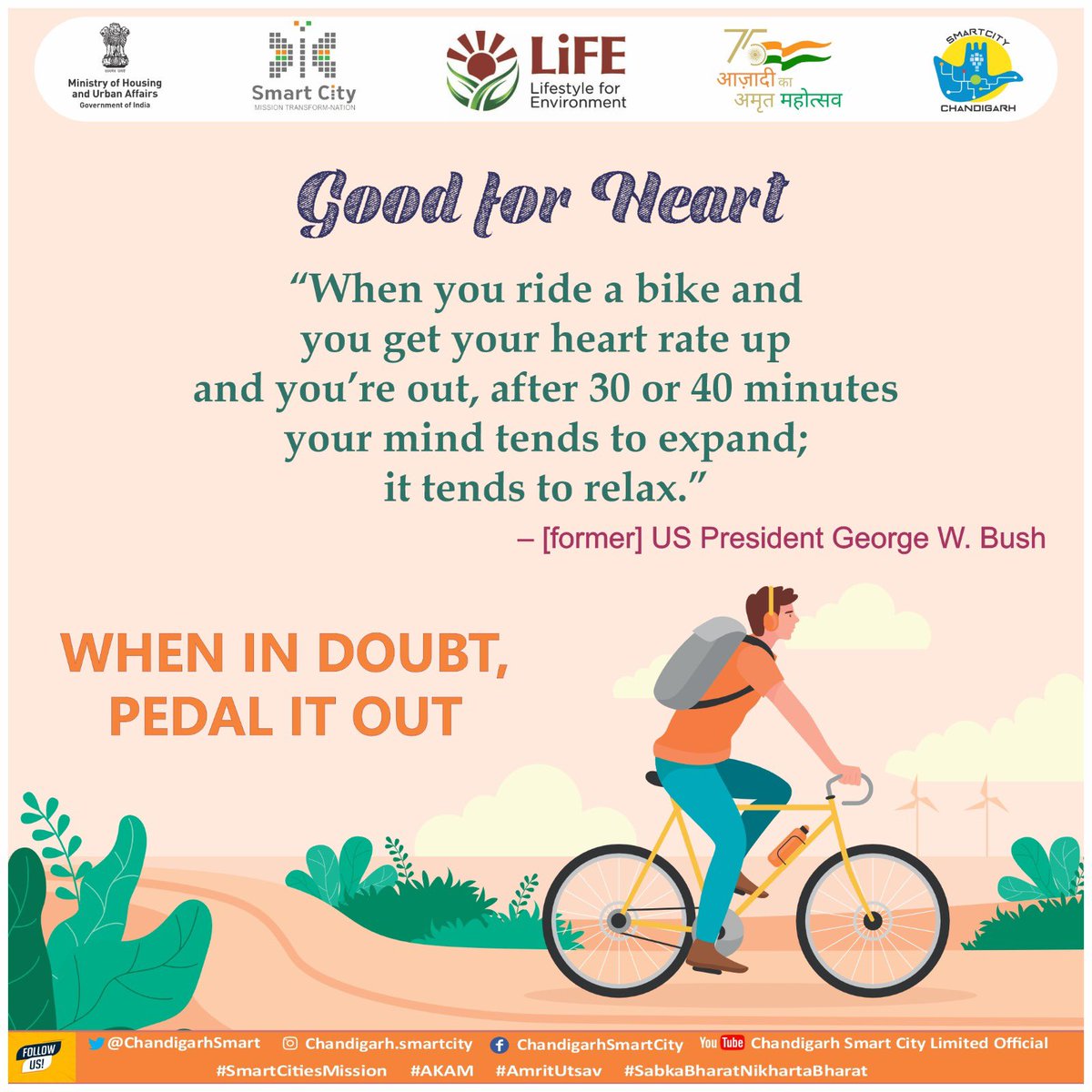Cycling is good for heart. Start cycling for your health and for the health of your environment !!

#ChandigarhSmartCity #cyclinglife #cycling #SmartCityChandigarh #SmartCitiesMission #AKAM #AmritUtsav #SabkaBharatNikhartaBharat #WorldBicycleDay2023 #environment #EnvironmentDay