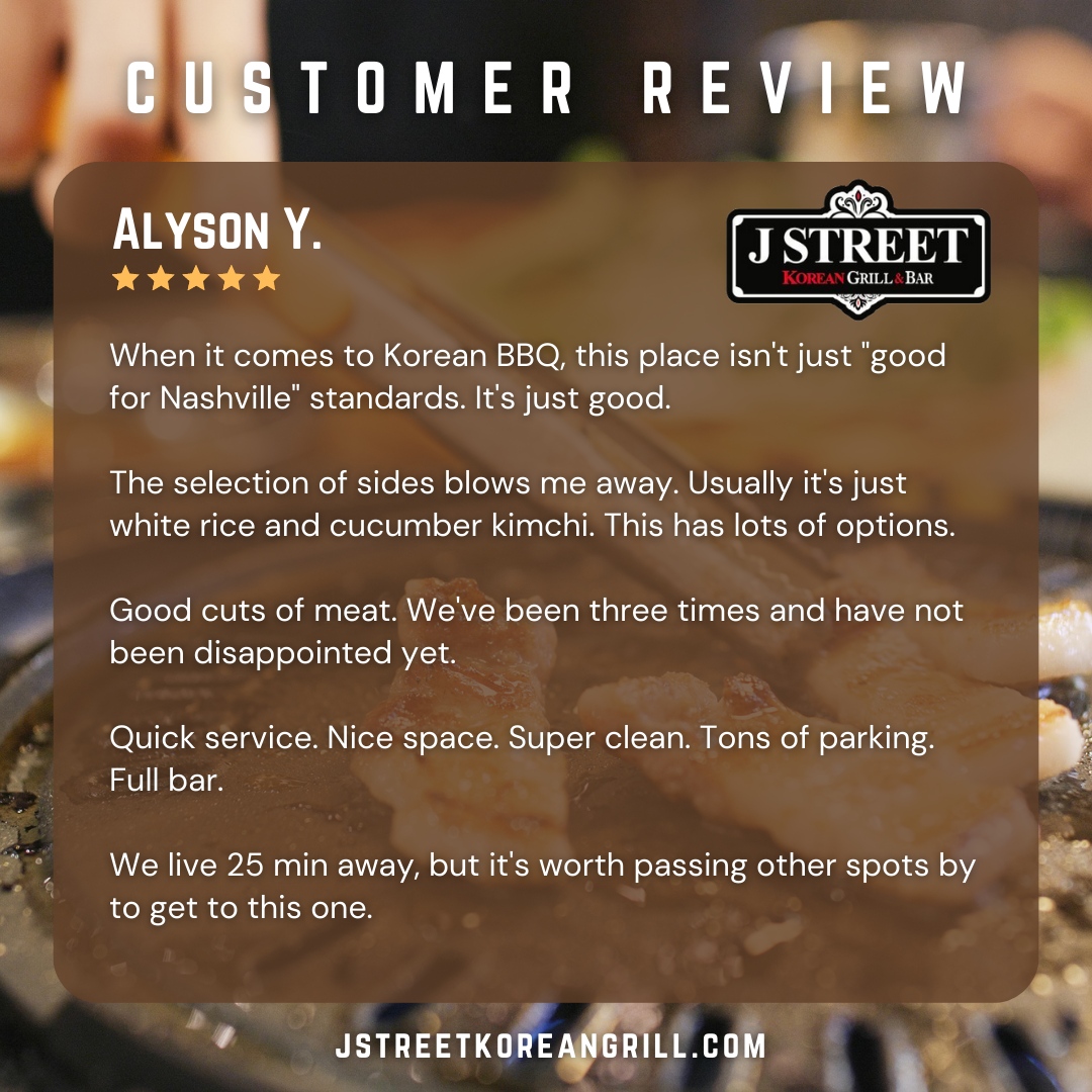 A heartfelt thank you for this amazing review! 🌟 
We're humbled that you're willing to pass other spots to dine with us, even with the 25-minute drive. Your loyalty is truly appreciated! 🙏✨

#JStreetKoreanGrillandBar #KoreanFood #AllYouCanEat #HendersonvilleEats