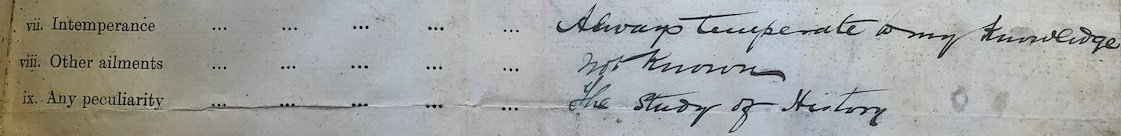 Intake form for an asylum in 1889. Any peculiarities? 'The study of history.' I feel you my friend. #histpsych #asylums #Victorian