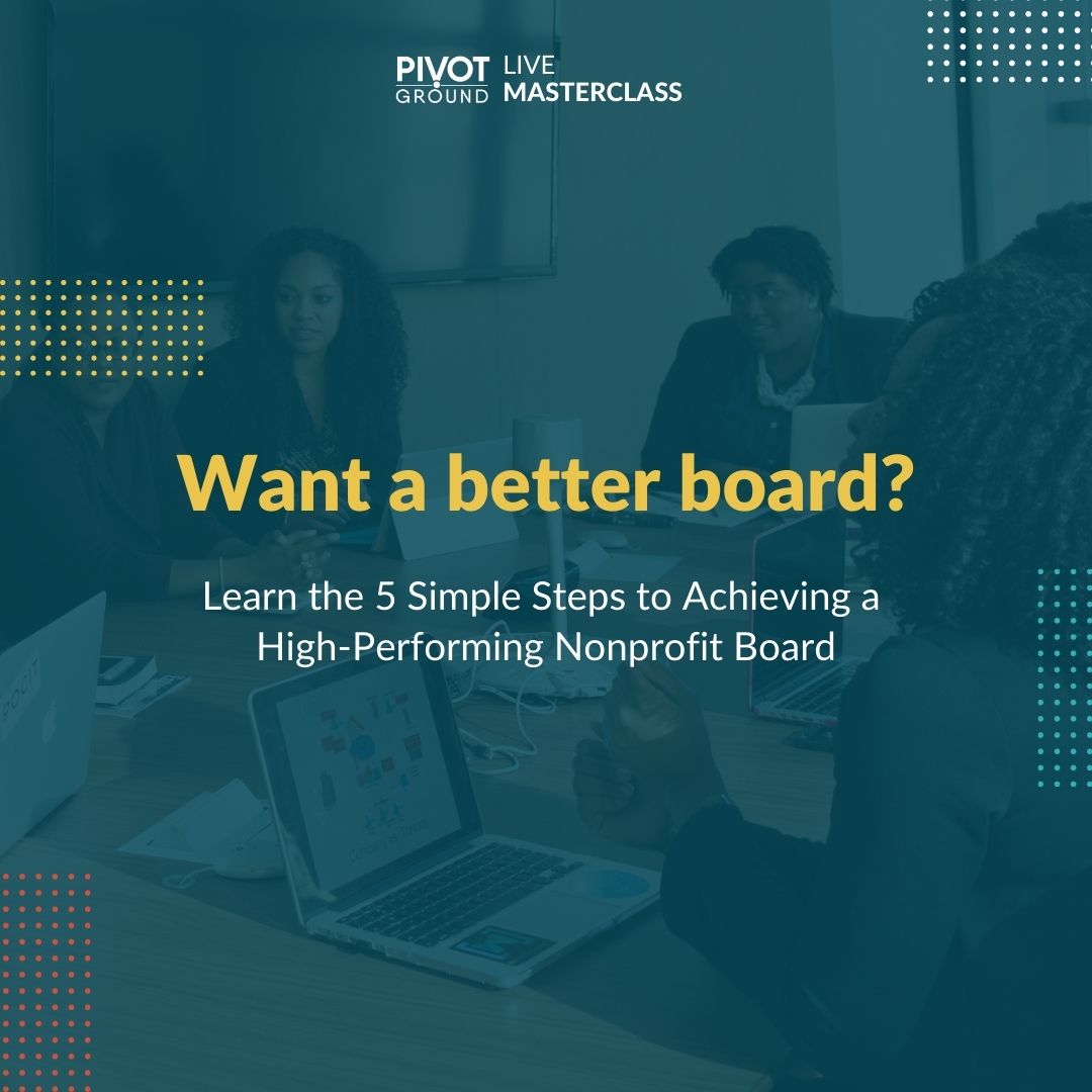 PivotGround's tweet image. 👋💼 Hey Nonprofit CEOs and Executive Directors…

📆🔥 The upcoming Live Masterclass, “5 Simple Steps to Achieving a High-Performing Nonprofit Board”  on Thursday, June 8 @1pm ET/10am PT. #executivedirectors #nonprofitleadership #strategy #boardgovernance