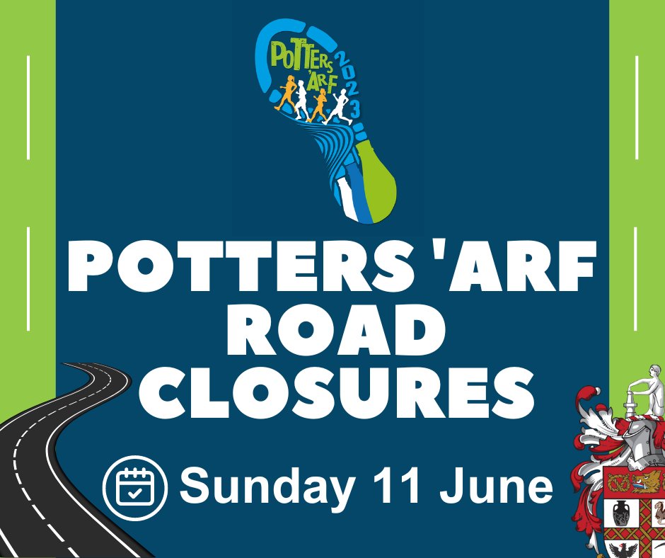 ⚠️POTTERS 'ARF ROAD CLOSURES ⚠️

There will be a number of temporary road closures for this Sunday's #PottersArf Marathon

Find out all the affected routes here ➡️stoke.gov.uk/info/20035/spo…