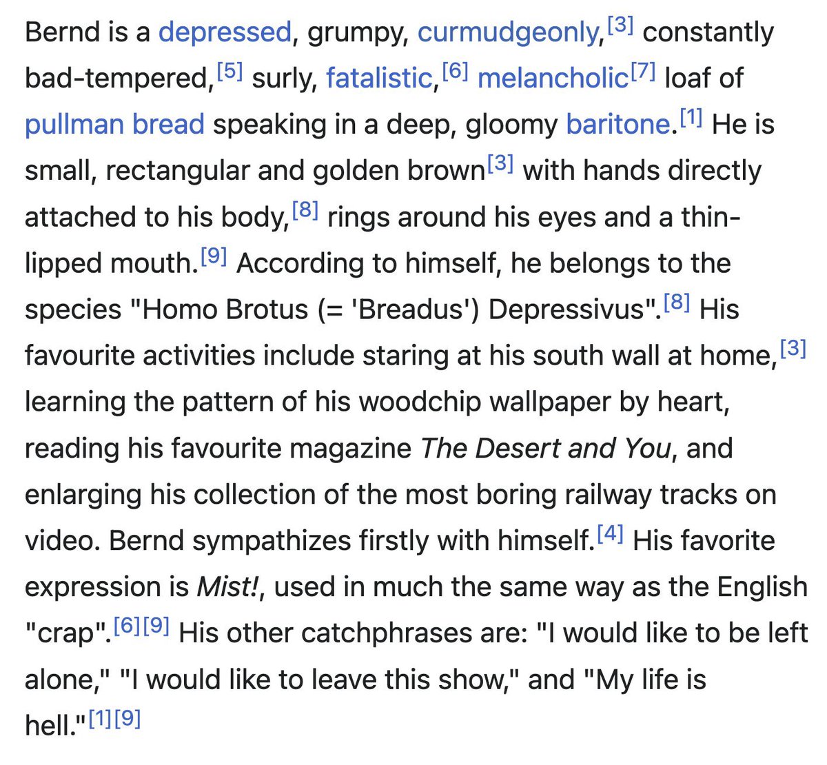 depthsofwiki's tweet photo. when I’m sad it’s comforting to remember that at least I’m not as sad as the chronically depressed loaf of bread that’s a muppet-type character on German kids’ TV https://t.co/8m3iR6saqx