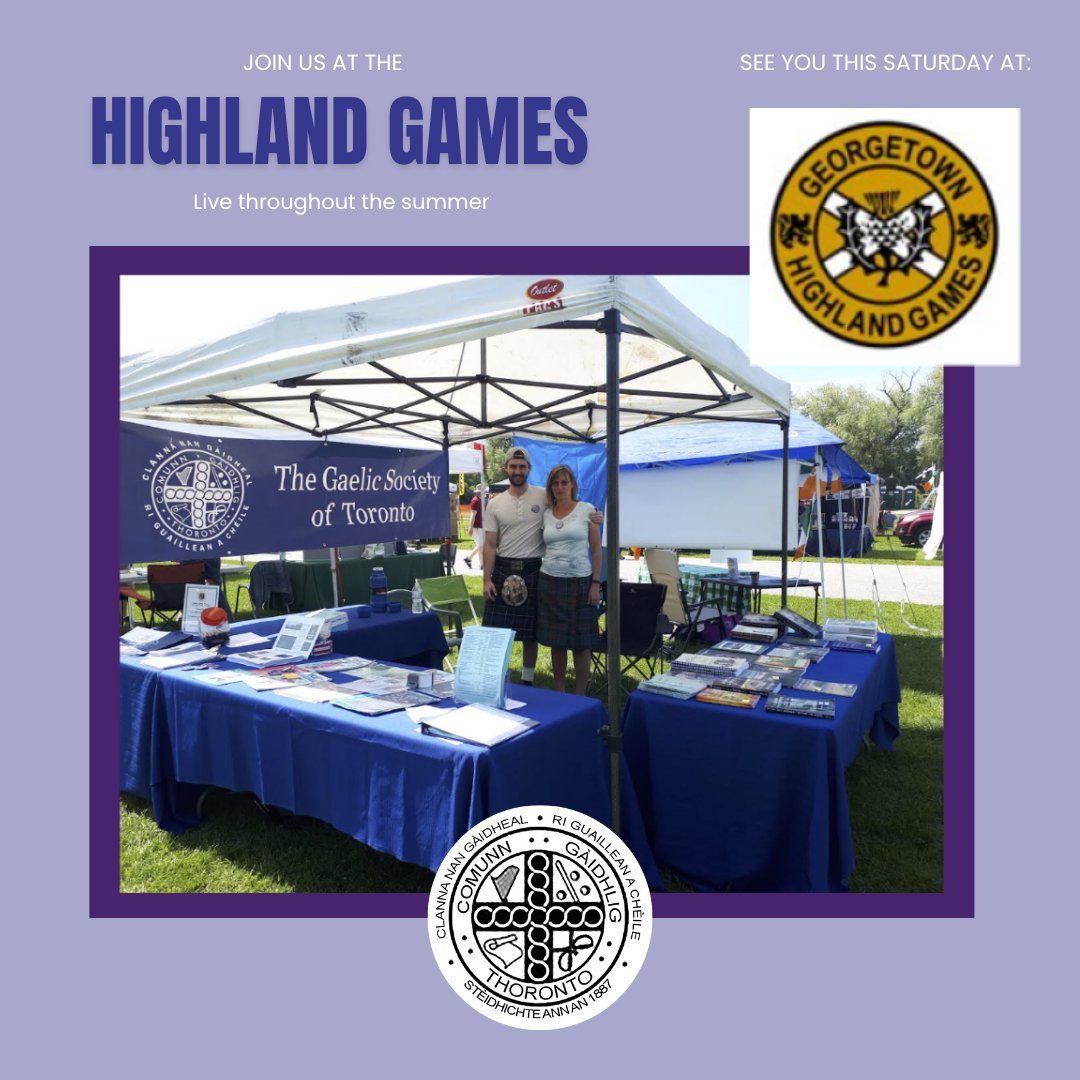 The Gaelic Society of Toronto is at the Georgetown Scottish Games this Saturday! Come say hi and learn more about our organization and our culture.

#HighlandGames #Toronto #Scotland