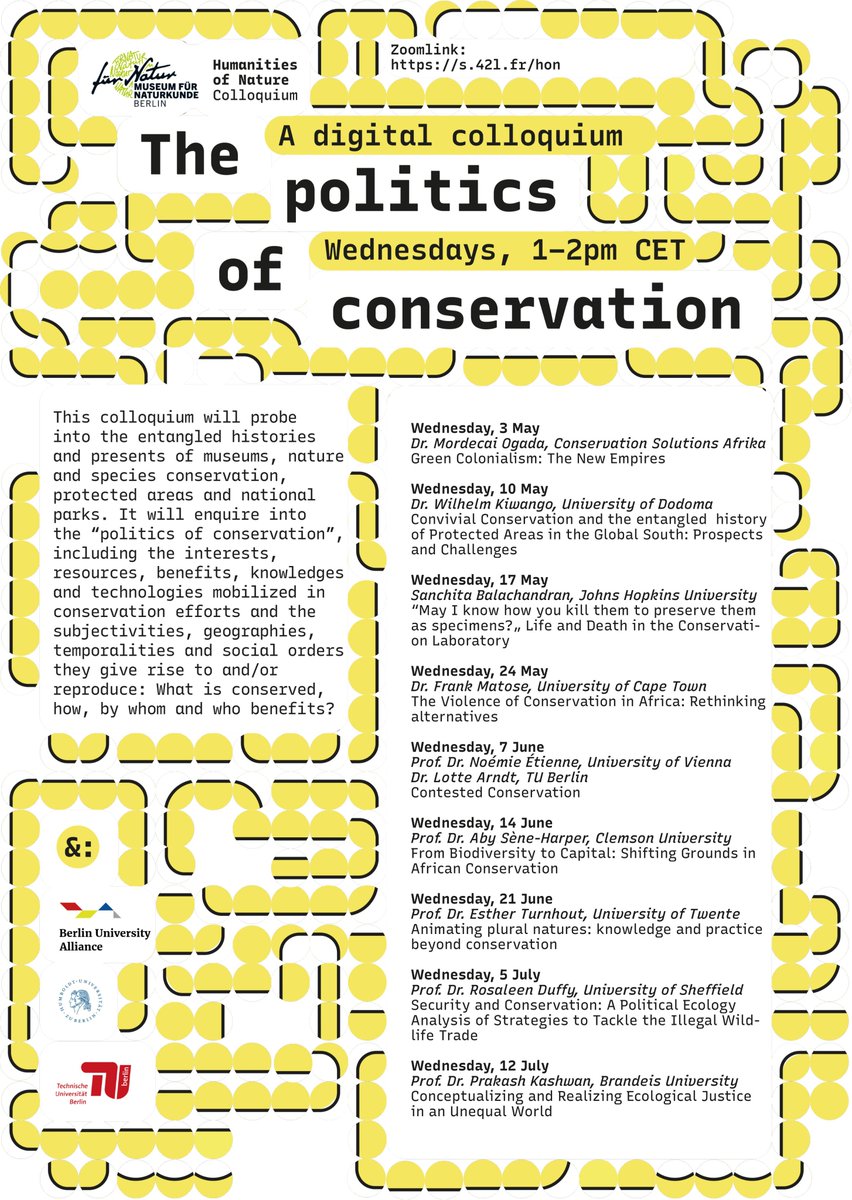 🗣️Don't miss @Noemietienne (@uniwien) & @lottearndt's (@TUBerlin) online talk on contested #conservation tomorrow at 1pm CET! Hosted by @mfnberlin, the digital colloquium explores the #politics of conservation in #museums and nature.

👉Register here: bit.ly/3quXY0V.