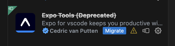 If you have the old "Expo Tools" extension installed, press the migrate button to install the new Expo Tools extension.