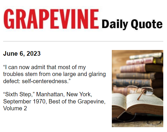 eastlancsaa's tweet photo. June 6, 2023
“I can now admit that most of my troubles stem from one large and glaring #defect: #selfcenteredness.”
“Sixth Step,” Manhattan, New York, September 1970, Best of the Grapevine, Volume 2
#6thstep #Step6 #12Steps #AA #AlcoholicsAnonymous
#Sobriety #Recovery #ODAAT https://t.co/VpikisDlzM