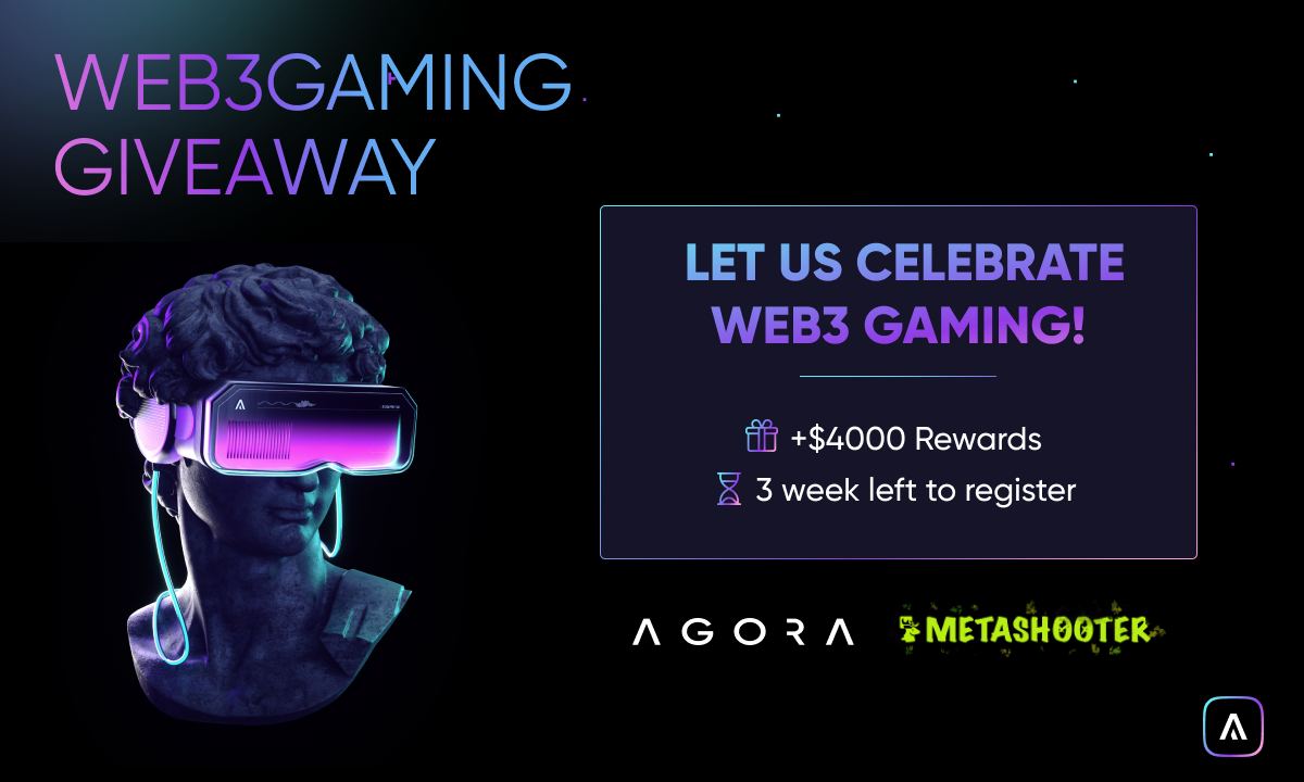 🚀️Celebration of #Web3gaming🚀 We have 3 weeks left to register for @AgoraDex’s $4,000 GameFi #giveaway! 🔥 Let us celebrate with 7 exciting ecosystems, you can participate in the campaign here: galxe.com/AgoraDex/campa… 🍀