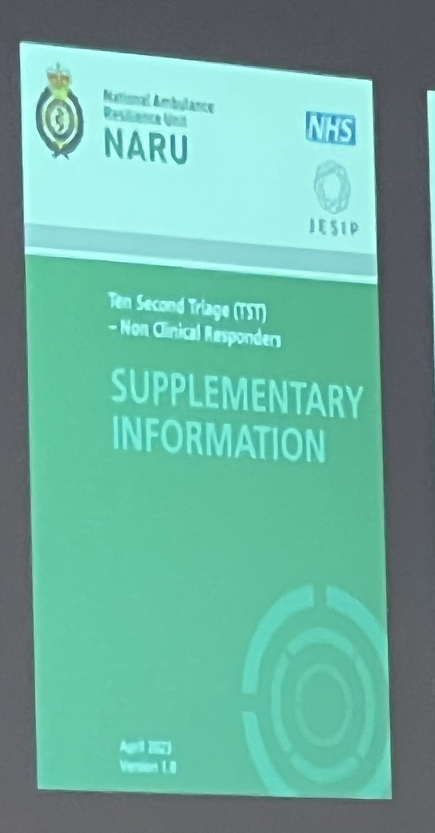 Important talk by <a href="/ClairePark01/">Claire Park</a>  - new Ten Second Triage tool for all emergency responders. Then MITT by healthcare responders. Senior clinicians needed to identify “P1 plus” Of note, all under 2s are P1 - carry them out! Have a look at NHSE website. england.nhs.uk/long-read/ten-…
🌟