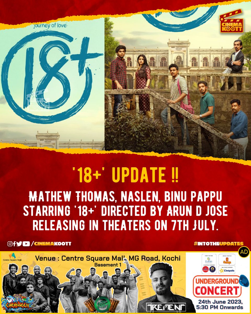 🎞️ '18+' Update 🔥

#MathewThomas #Naslen #BinuPappu #ArunDJose 
-
-
-
-
#intotheupdates #cinemakoott