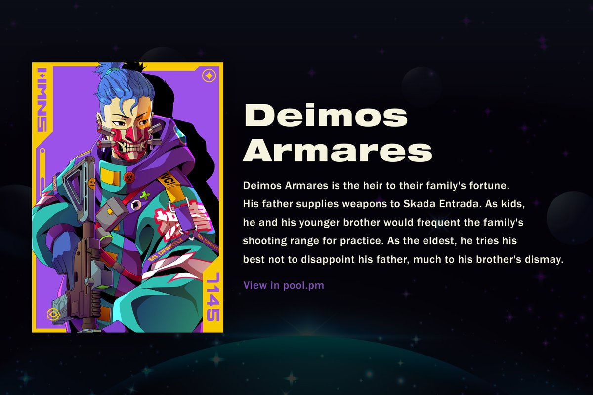 Despite growing up with all their fortune, Deimos did not let his wealthy upbringing stop him from becoming a warrior. To bring honor to his father and to his clan, he hungers for improvement, aiming to become the best there is.