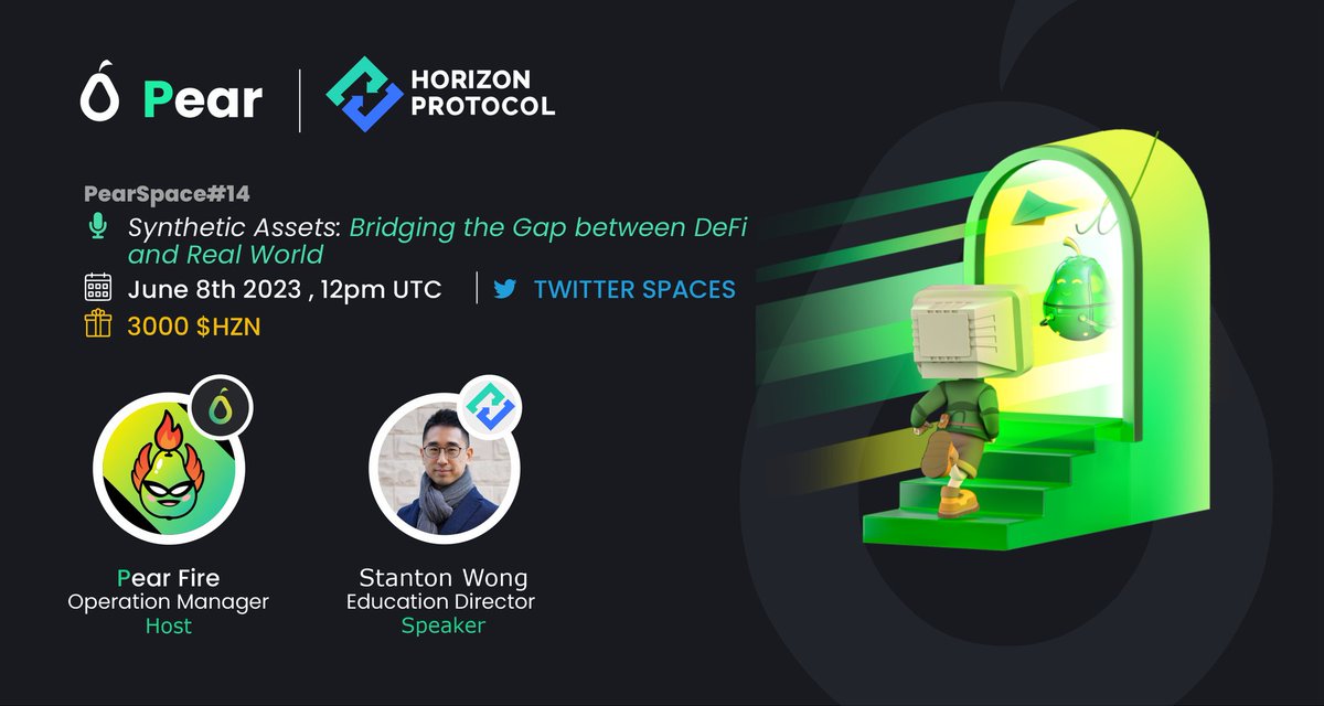 🎙Join us for next 𝙏𝙬𝙞𝙩𝙩𝙚𝙧 𝙎𝙥𝙖𝙘𝙚 #AMA with @HorizonProtocol

Let's discuss Synthetic Assets: Bridging the Gap between #DeFi & Real World 💛

⏰June 8,2023 at 12pm UTC
🎁3000 $HZN for 5 best questions 

🔔Set your reminder:
twitter.com/i/spaces/1MYxN…