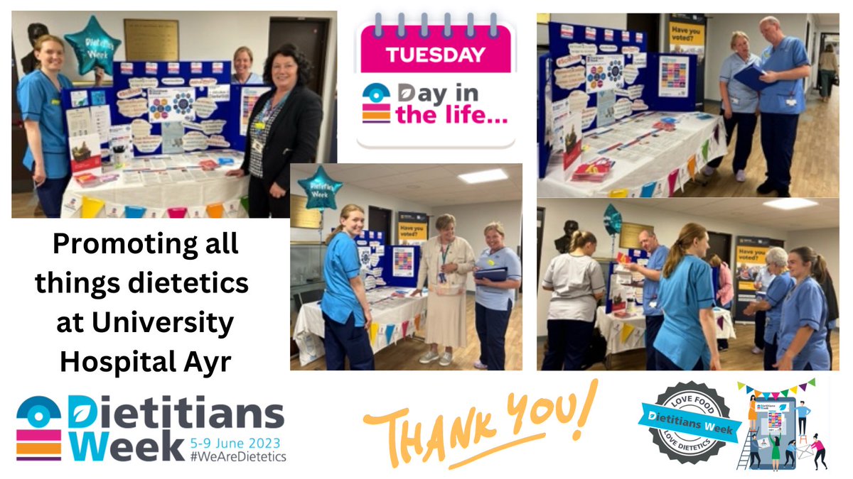 Thank you 🙏 to everyone who joined us today at University Hospital Ayr for Day 2 #DietitiansWeek2023. We are back on Thursday for more, please come and talk to us 😀@maureenmDTahp @gibbieahplcr @Alistair_ahp @JaneYvCol