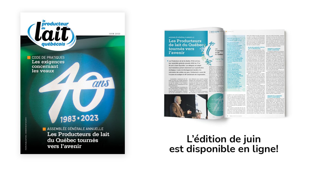 La Revue du mois de juin est maintenant disponible! Découvrez les gagnants du concours Lait’xcellent, un retour sur l’AGA et les 40 ans de l’organisation.

À lire dès maintenant! bit.ly/3WPNaGE