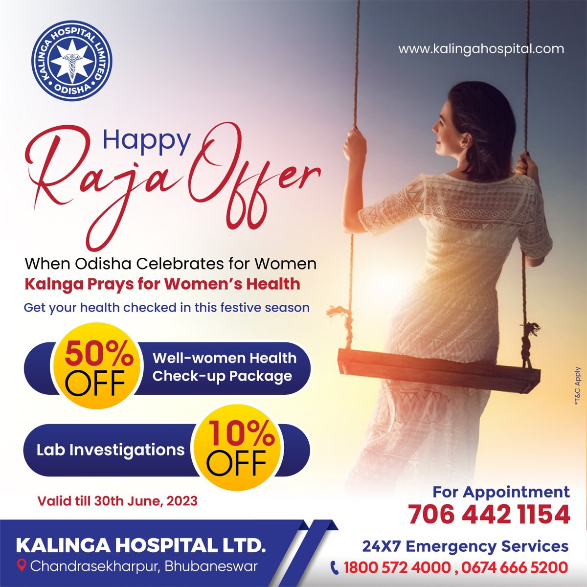 Your Health Our Priority! Unwrap the Gift of Good Health this Raja Sankranti with a Healthy Twist! Avail our exclusive packages valid till 30th June 2023.
#RajaSankrantiOffers #HealthcareDeals #raja #happyraja #womenhood #festiveoffers  #festivalsofodisha  #besthospital