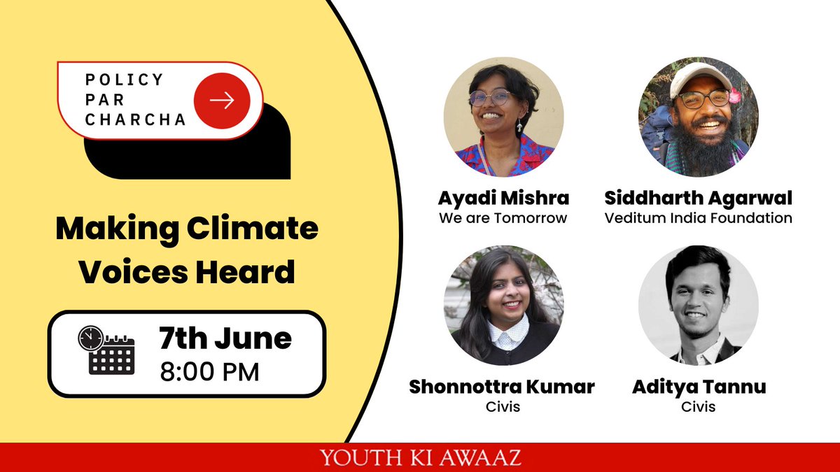 #HappeningTomorrow: Join us for the next #PolicyParCharcha with @Civis_Vote as we discuss public consultation and other ways you can engage in climate policymaking process. See you tomorrow!