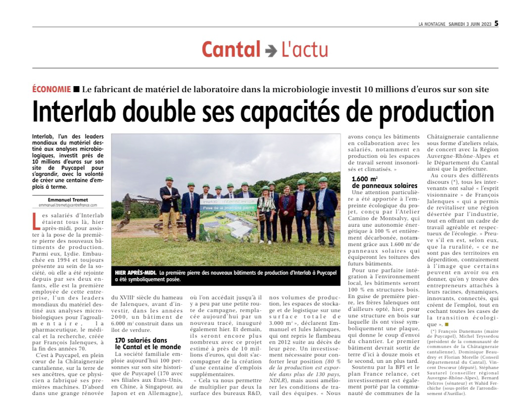 Cérémonie de pose de la première pierre de l'usine et du centre de R&amp;D d'INTERSCIENCE à Puycapel, France. 🙌 🇫🇷

Plus d'espace pour la productivité et la créativité!
✅ + 3000 m2
✅ Volumes de production x2
✅ Capacités de stockage x 2
✅ Surface R&amp;D x 2
#Interscience #Cantal