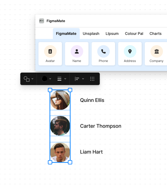 burakindie's tweet photo. Very easy to use. Select layers and click the content buttons. It can start automatically randomly filling with content.  It works fine in Figjam as well. https://t.co/v6QBYNqfuq