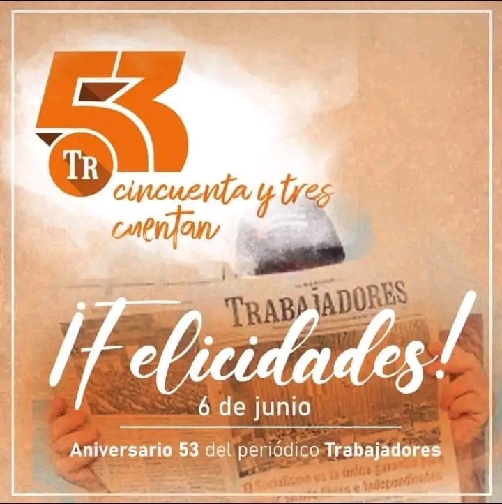 #AnapCuba Muchísimas felicidades a nuestro Periódico Trabajadores en su 53 Aniversario.
#LatirXUn26DeVictorias
#PorCiroRedondoTodo
<a href="/AnabelRamrezLp2/">Anabel Ramírez López</a> <a href="/GuemesFrank/">Frank Guemes Alonso</a> <a href="/Cristian_R1985/">Cristian Rodríguez Bosch</a>