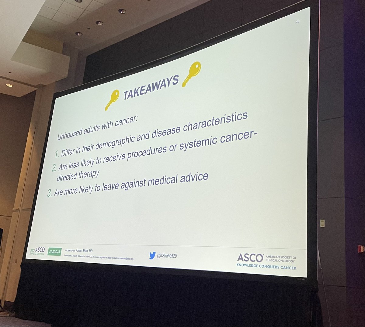 Dr <a href="/KShah0520/">Kanan Shah, MD</a> just presented “Disparities in outcomes among hospitalized unhoused patients with cancer in the US.” 🔥 tweetorial coming for this study showing that the unhoused population are less likely to receive most hospital care despite having more mortal cancers. #ASCO23