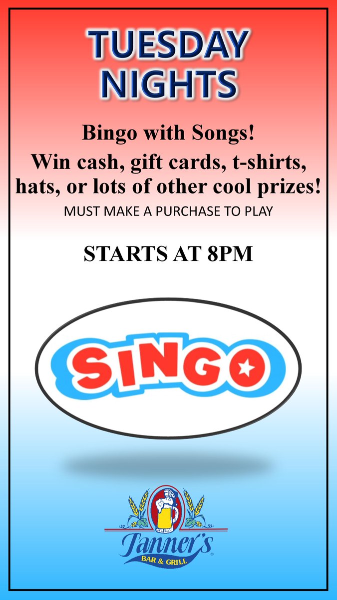 Taco Tuesday! Carne Asada tacos for you this fine day! Tuesday also means another night of SINGO! Join us tonight at 8pm for bingo with songs. It's a whole heck of a lot of fun!