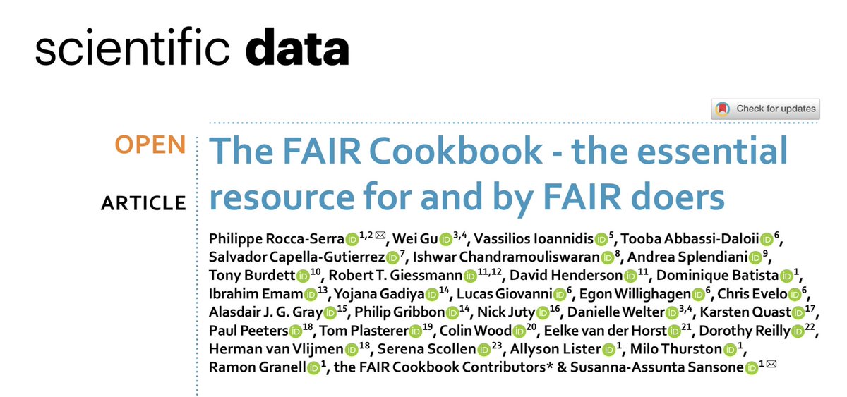 SusannaASansone's tweet image. #ELIXIR23 related to the FAIR in action framework is the @IHIEurope funded #FAIRcookbook, now core part of the @ELIXIREurope FAIR RDM ecosystem, also recommended by IHI &amp;amp; @HorizonEU guidelines! Read our @ScientificData paper ➡️ doi.org/10.1038/s41597… #FAIRdata #openscience #EOSC