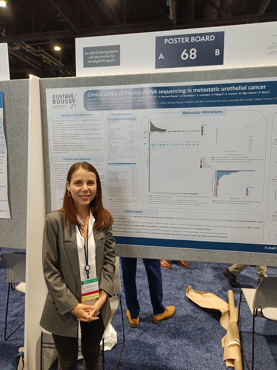 Another fantastic young fellow from @GustaveRoussy Clara Helal (And Cédric Pobel) reporting utility of ctDNA  in urothelial cancer at #ASCO23. Data mirror those reported by the great @ResearchWyatt team from @VanProstateCtr  in the poster session