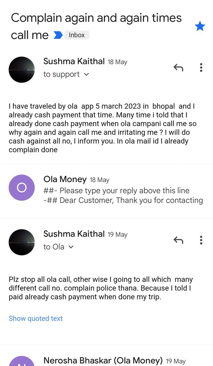 adv_sushmaa's tweet photo. Mujhe kai number se ola company ka kah kar phone kiya ja rah ki mai payment nhi ki hu,mere dwara bolne par ki paid ho gya hai bhi koi sunawai nhi aur mujhe call ,sms whatsapp msg kar roj pratadit kiya ja raha har bar naya no se call aata hai. @Olacabs  @AnuppurSp   @collectorapr https://t.co/QGJfv57UnA