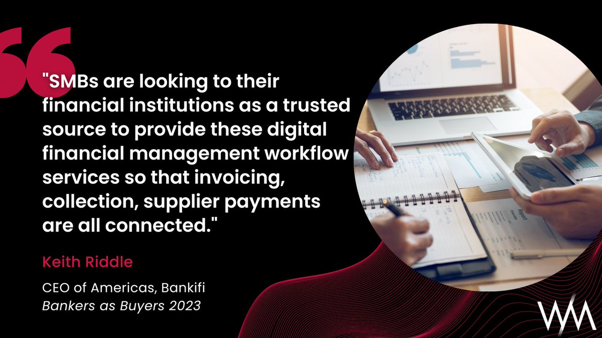SMBs trust their financial institutions to provide connected financial management services, according to Keith Riddle of @Bankifi_global. Hear more predictions on the future of banking in our Bankers as Buyers report.

#Banking #fintech #SMB
hubs.ly/Q01LVCKJ0