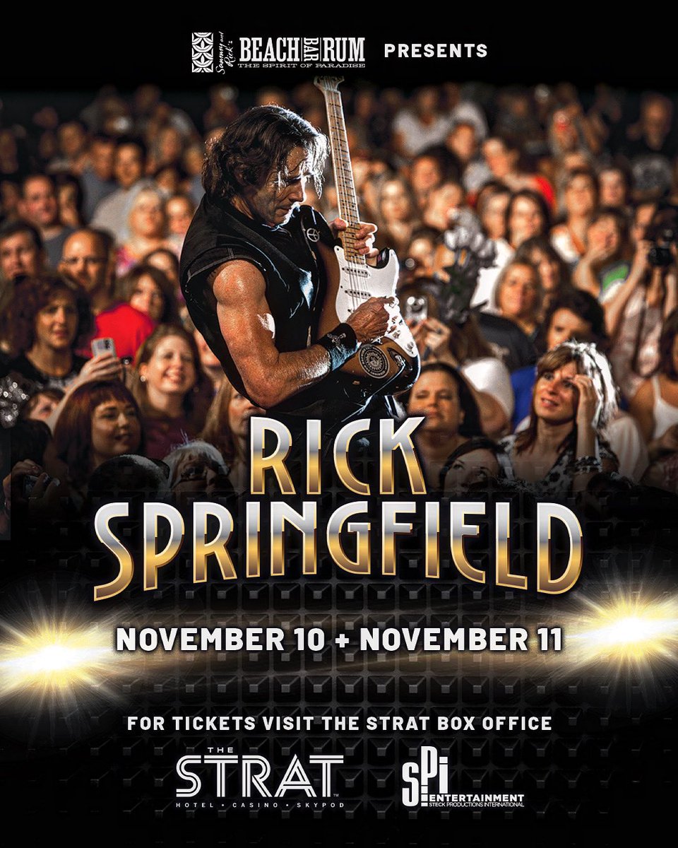 rickspringfield's tweet image. Returning to @stratvegas on November 10 &amp;amp; 11! Tickets go on sale this Thursday! tickets.thestrat.com/RickSpringfield 
Presented by @sammysrum #beachbarrum #lasvegas