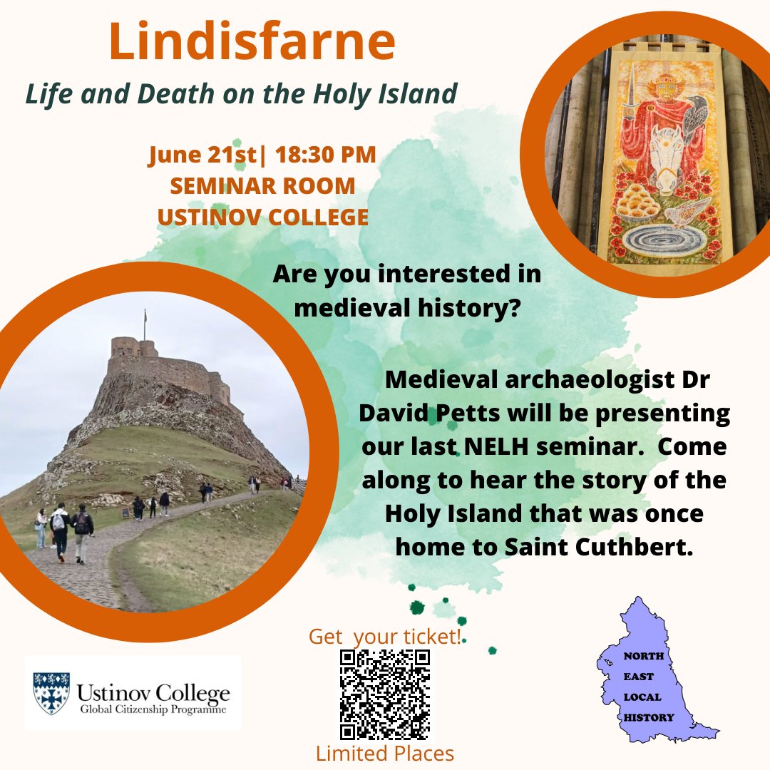 Join us on 21 June at 17:30, to learn about the history  of Lindisfarne: Holy Island. Come along and listen to Dr David Petts tell the story of this important medieval site that was once home to Durham’s very own Saint Cuthbert! Register via Eventbrite: eventbrite.co.uk/e/lindisfarne-…