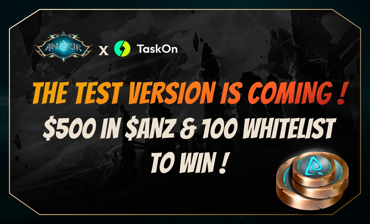 Anazir | ⚔️ (@anazir_game) on Twitter photo 🎉 Giveways $ANZ TOKEN 🎉 #Airdrop
🎁Prize : 500 $USD in $ANZ Token
⏰Time :6.6 - 6.15
📌 To enter:
✅Follow <a href="/Anazir_game/">Anazir | ⚔️</a> <a href="/taskonxyz/">TaskOn | Ultimate Web3 Community Growth Platform</a>
✅♡&RT, Tag 3
👉 taskon.xyz/campaign/detai… 🎉 Giveways $ANZ TOKEN 🎉 #Airdrop
🎁Prize : 500 $USD in $ANZ Token
⏰Time :6.6 - 6.15
📌 To enter:
✅Follow <a href="/Anazir_game/">Anazir | ⚔️</a> <a href="/taskonxyz/">TaskOn | Ultimate Web3 Community Growth Platform</a>
✅♡&RT, Tag 3
👉 taskon.xyz/campaign/detai…