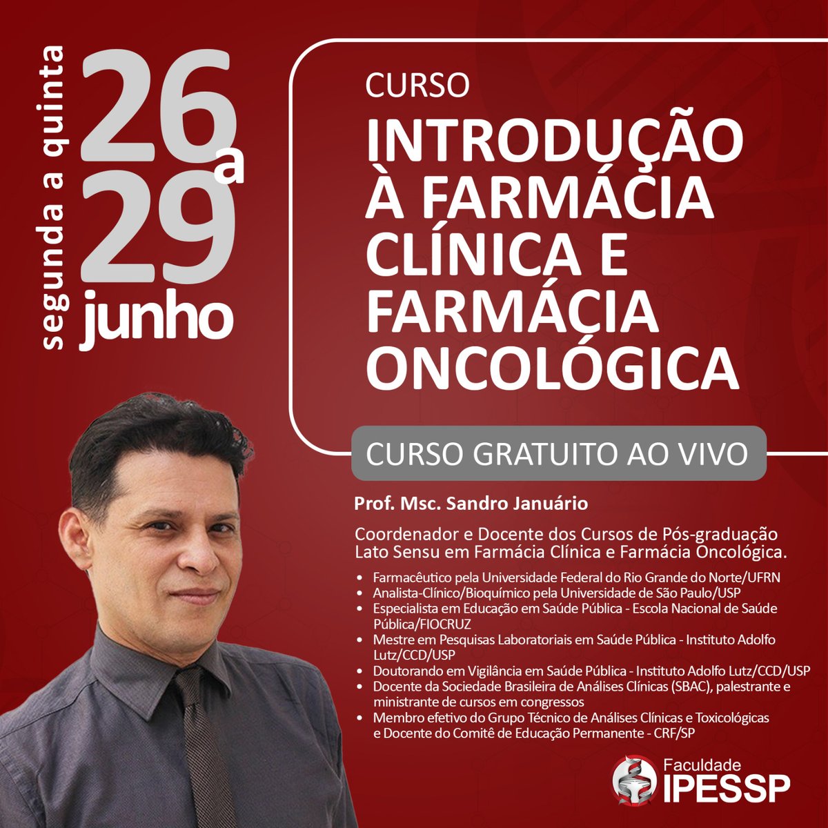 IPESSP's tweet image. Curso Gratuito de Introdução à Farmácia Clínica e Oncológica: Inscreva-se Agora! 🔬📚

Link - chat.whatsapp.com/Kn691JqqSOY4Uk…