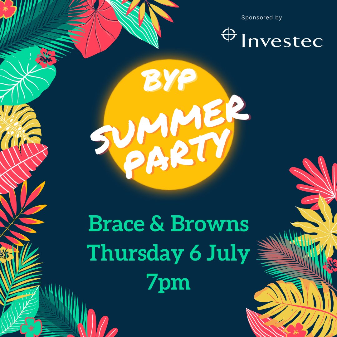 It's time for the Bristol Young Professionals Summer Party! 🎉

Join us on Thursday 6th July from 6.30pm at Brace &amp; Browns for networking and drinks with a summer party vibe!

Tickets £22 + booking fee
…stolyoungprofessionals.sumupstore.com/product/byp-su…

Huge thanks to our event sponsor <a href="/InvestecUK/">Investec UK</a> 🙌🏼