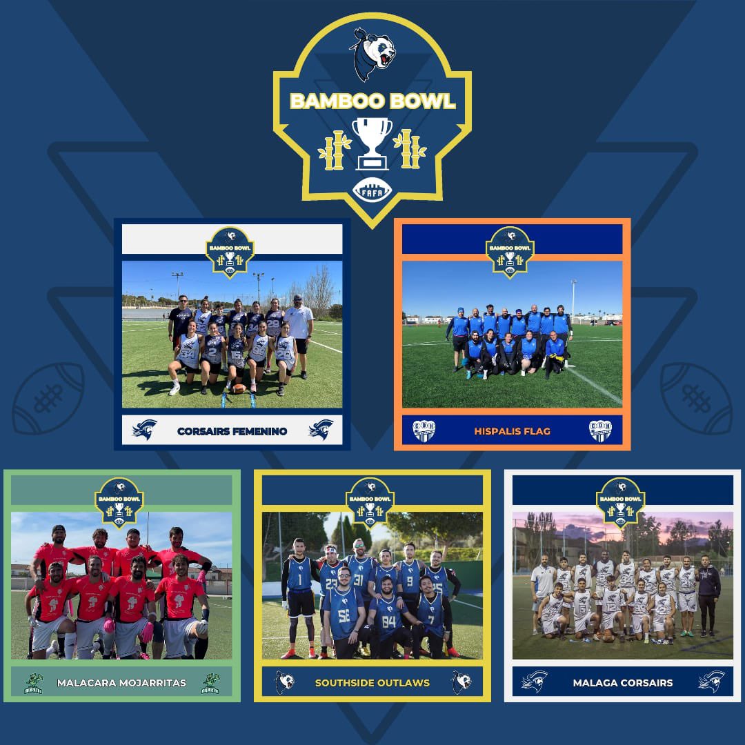 PARTICIPANTES I BAMBOO BOWL 🏆🎍

CORSAIRS FEMENINO🏴‍☠️
HISPALIS🦫
OUTLAWS🐼
MALACARA MOJARRITAS🐟
CORSAIRS🏴‍☠️

📅11 de Junio

📍Estadio Municipal Miguel Fijones (Alhaurín el Grande) 

🕒A partir de las 11:00h