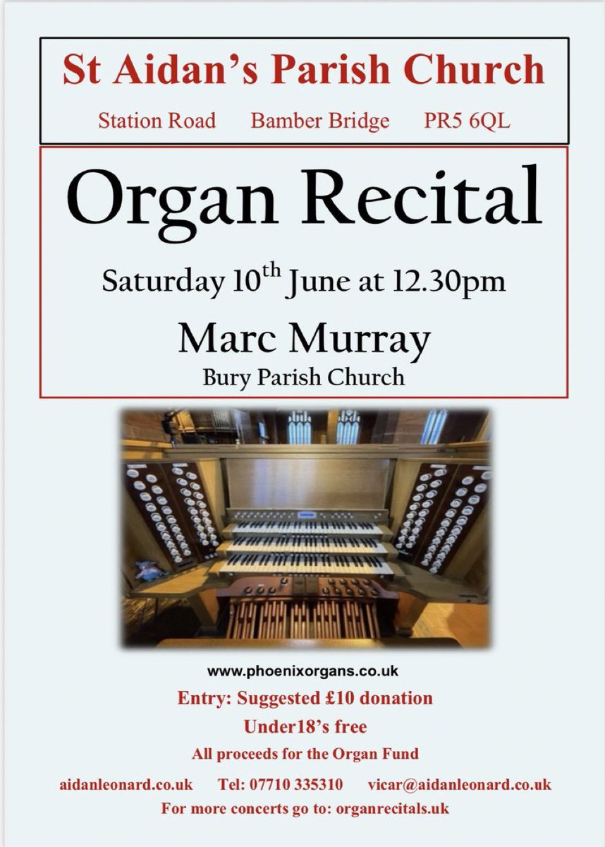 Rehearsals for an #organrecital at St Aidan’s Church Bamber Bridge using the rather fine Phoenix organ which was once housed in Liverpool Cathedral. Recital on Saturday at 12.30pm