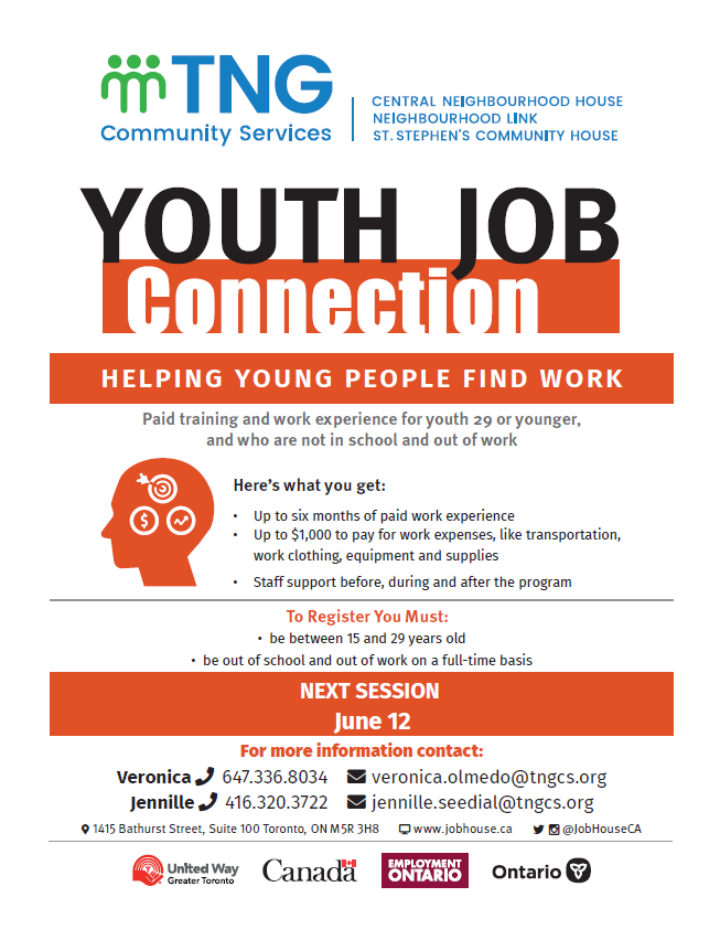 JobHouseCA's tweet photo. The next YJC group starts June 12th! This program provides 2 weeks of paid workshops, up to 6 months of paid work experience and more! To register: Veronica 647-336-8034 Veronica.Olmedo@tngcs.org or Jennille 416.320.3722 jennille.seedial@tngcs.org #youth #youthemploymentprogram https://t.co/RTofuchr66