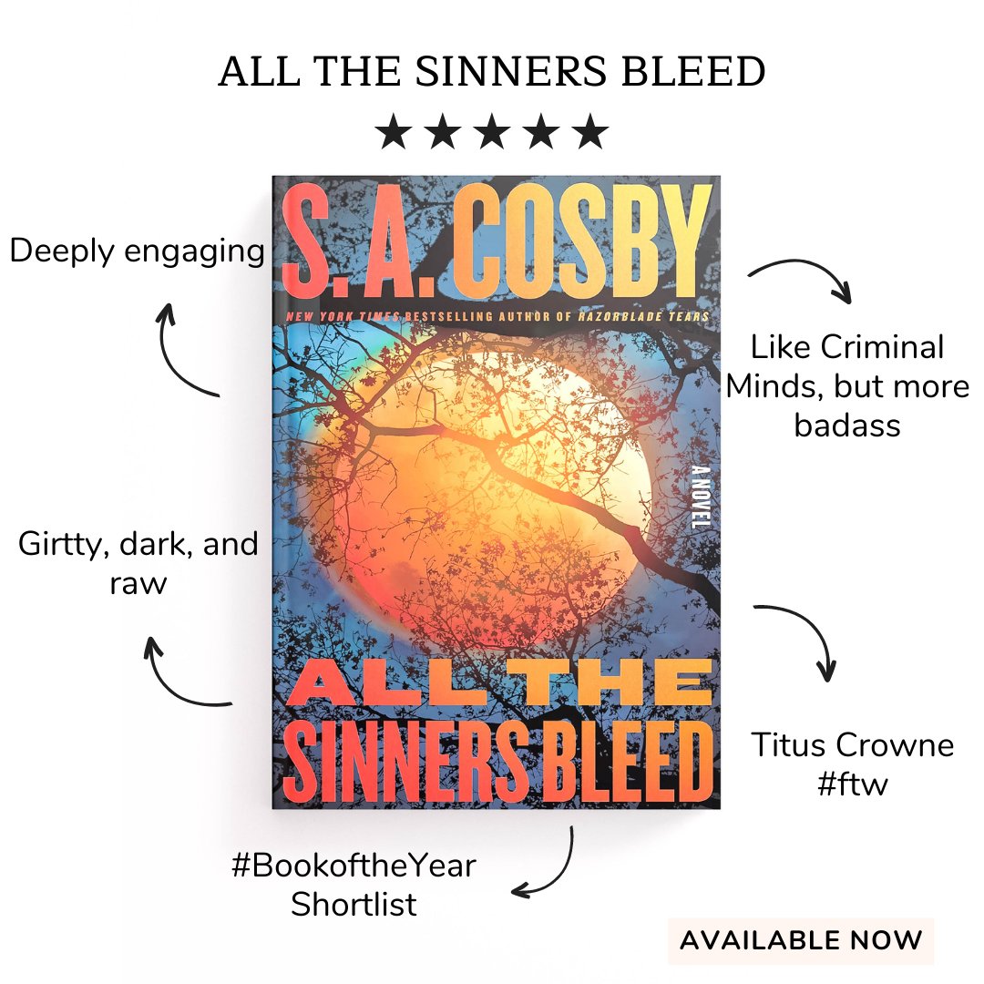 Nicoleabouttown's tweet photo. Book Review 📚

All the Sinners Bleed: A Novel by S.A. Cosby

All the Sinners Bleed: A Novel is not the first book from S.A. Cosby that I own, but it’s the first that I sat down and read.  Holy hell, what an introduction that was because this book is amazing.  Right from the firs https://t.co/7mkd0QZsjM