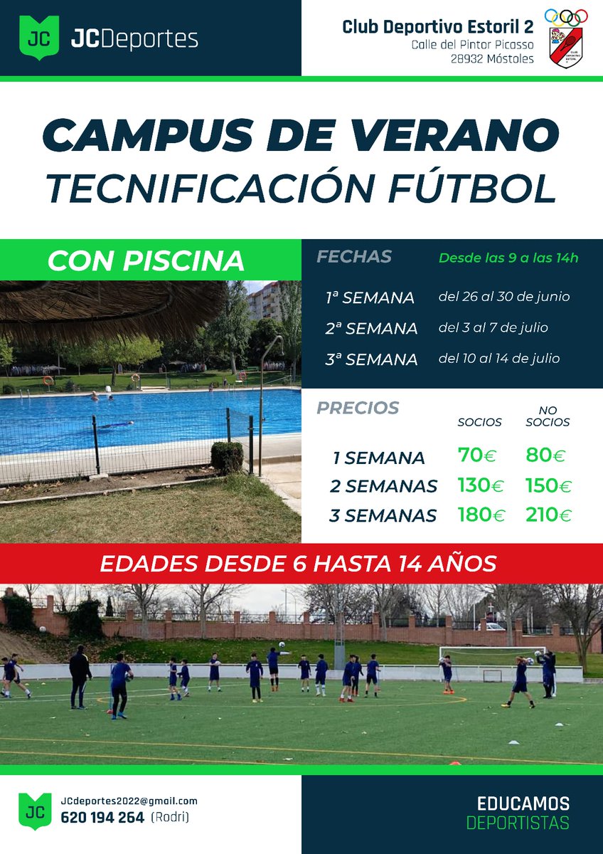 ClubDepEstoril2's tweet photo. ⚽⚽ ¡¡Aún quedan plazas en nuestro Campus de Fútbol!! ⚽⚽
Más de tres horas al día jugando a tu deporte favorito ¡¡y luego a la piscina!!! 🌊💦
¡¡Una experiencia inolvidable!! https://t.co/GMlTHRNCjg