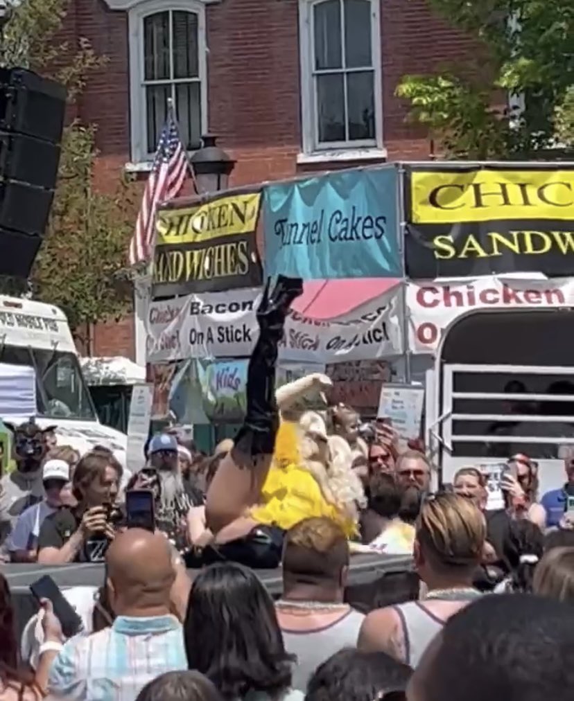 A drag queen spreads his legs for children at an “all ages family-friendly” pride festival in Monroe County, PA