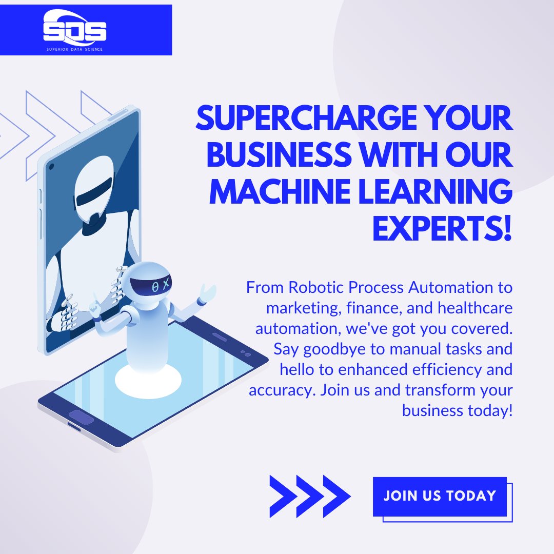 SuperiorDataSci's tweet image. It's time to automate with our Machine Learning Expert service! Join us and boost your productivity today!
#machinelearning #machinelearningtools #artificalintelligence #inteligenciaartifical #superiordatascience #aichatbots