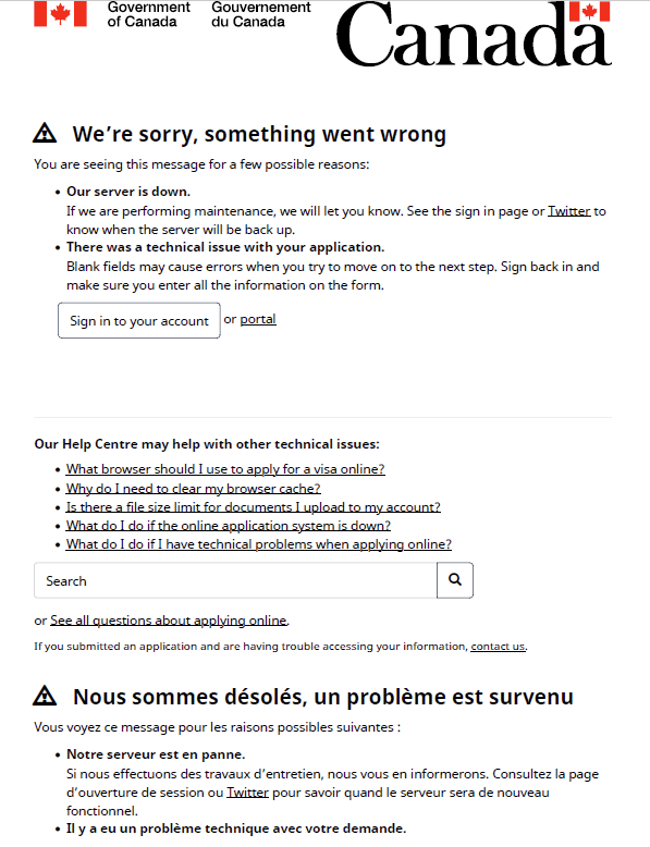 Have been battling the @CitImmCanada #AuthorizedRepresentativePortal #APR and #EmployerPortal since LAST WEDNESDAY - @CitImmCanada @SeanFraserMP we need some relief for those who cannot submit applications because the portals are down #FixThePortals - errors since 8am today