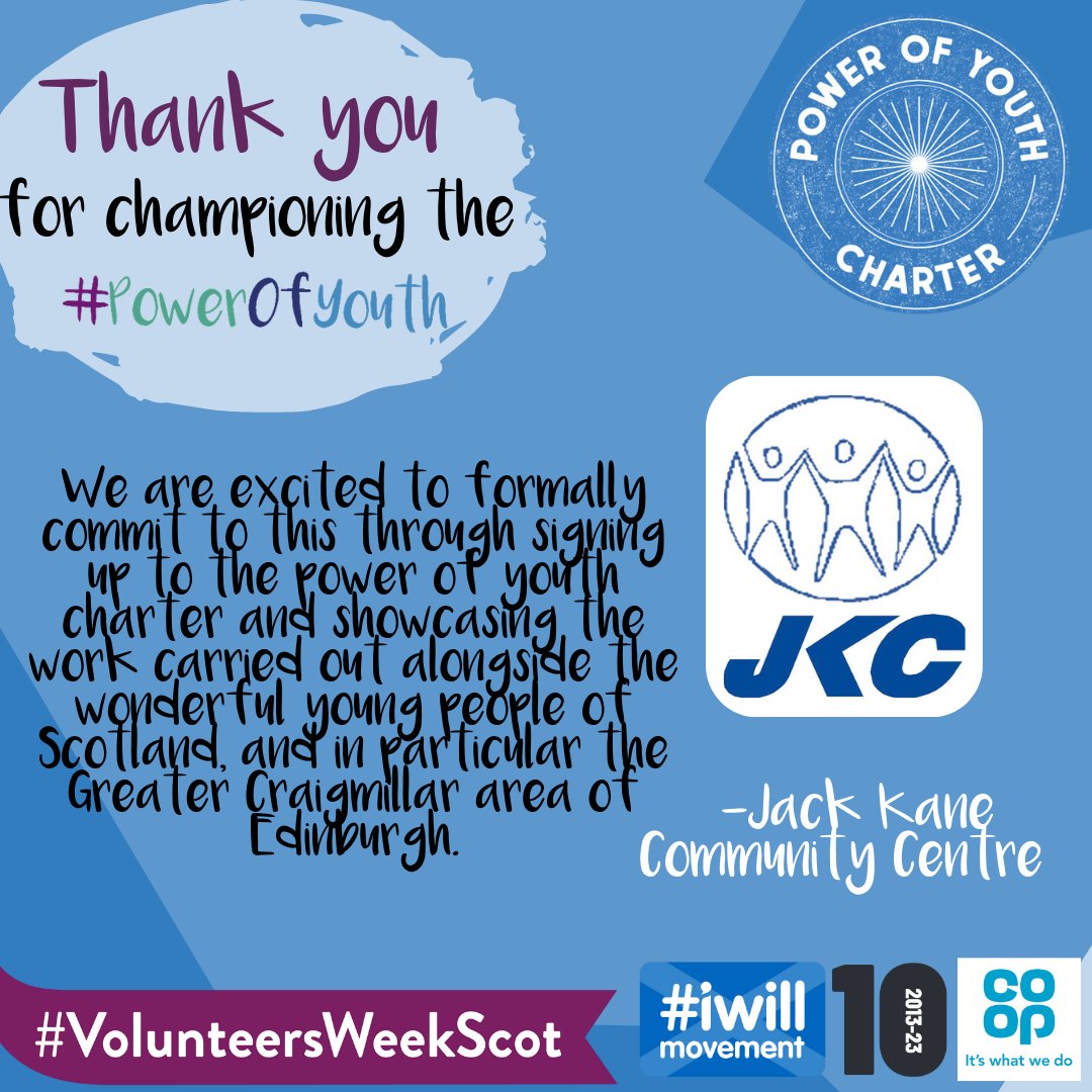 Thank you to @jkmc3 for the wonderful work they do to support young people and drive social change, and for signing the #PowerOfYouth Charter 👏👏 

Here's what they said upon singing: 

@coopuk #PowerOfYouthDay #IWill10 #VolunteersWeekScot