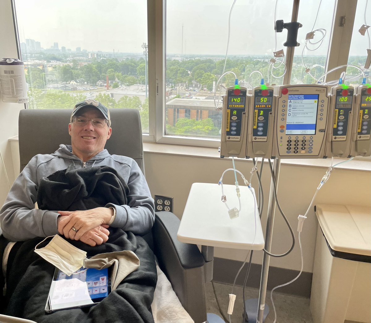 Chemo day again, thinking about all my friends in the chair this week. Hate cancer, love all the awesome people who have come into my life because of it. #ColorectalCancer #stageIVsurvivor